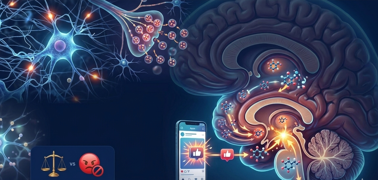 Infografía sobre sinapsis cerebrales, dopamina y estímulos digitales